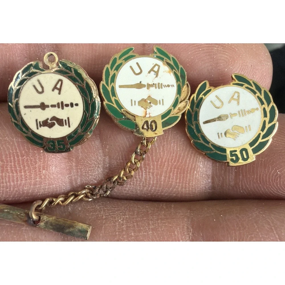 Vtg United Association UA Plumbers & Pipefitters Union 35 40 50 Year Member Pins - Picture 2 of 7